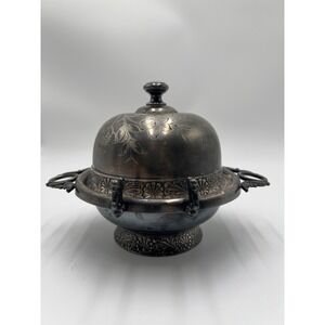 Barbour Bros Silver Quadruple Plate Butter Dish with Lid Floral Engraving